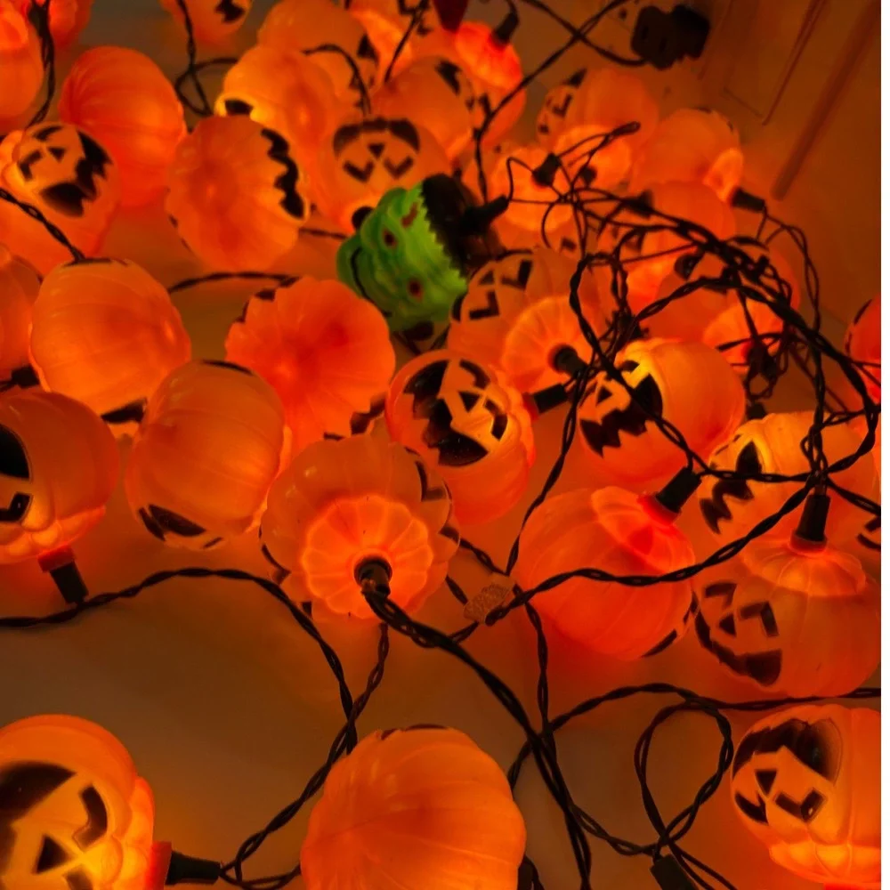 42+ Halloween‎ String Lights Jack O Lantern & Frankenstein Decoration Blow Mold